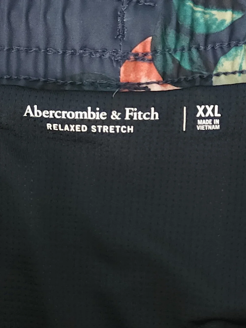 Abercrombie‎ & Fitch Mens XXL Swim Trunks Navy Orange Floral Pull On Drawstring